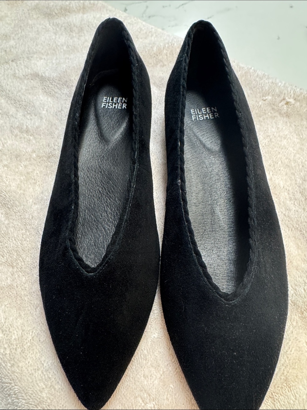 Eileen Fisher Black Suede Pointed Ballet Flats 8.5- never worn